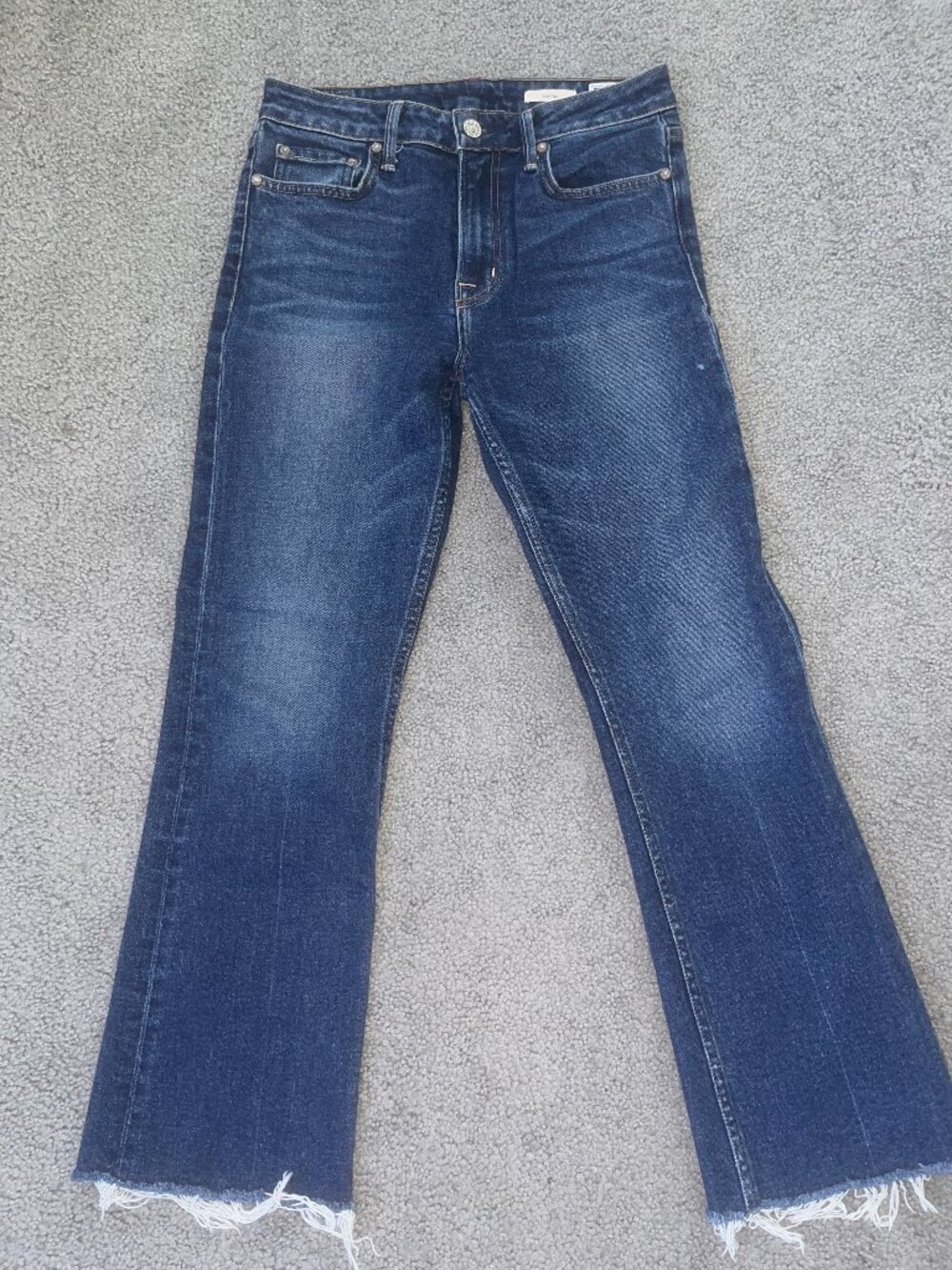 NOEND NO END Denim Farrah Mid Rise Kick Flare Raw Hem Cropped Jeans -EUC - 28